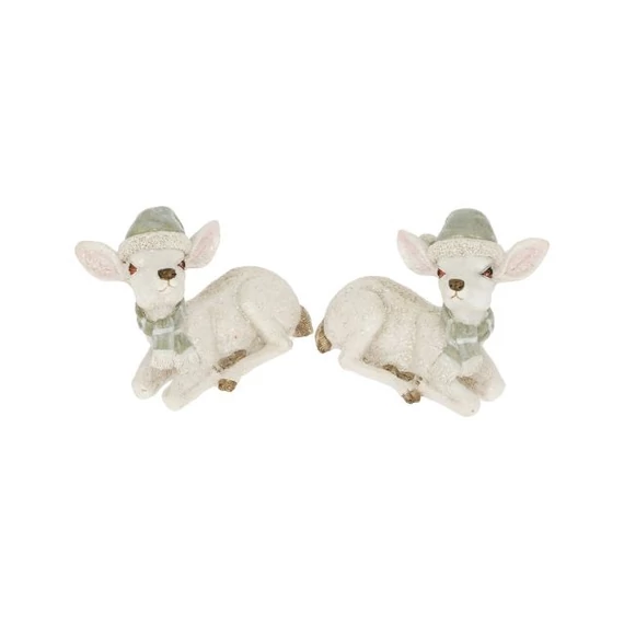 Fekvő szarvas sapkában és sállal glitteres poly fehér-szürke 7x4x5,2 cm 2 féle