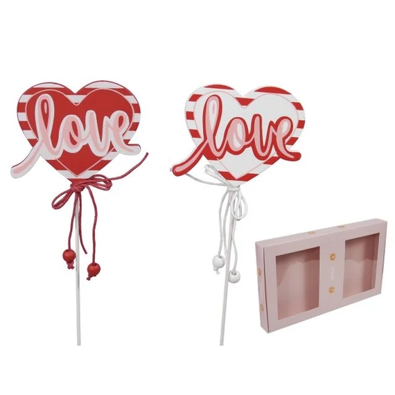 Szív „Love” felirattal fa betűzős piros, rózsaszín 7,5×6 cm (12 db)