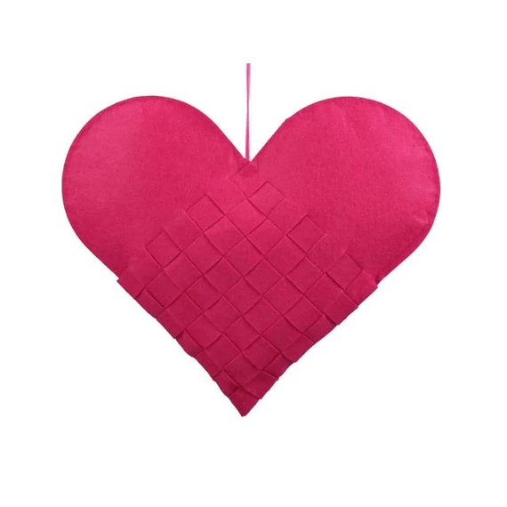 Akasztós szív, textil, 40 cm, pink