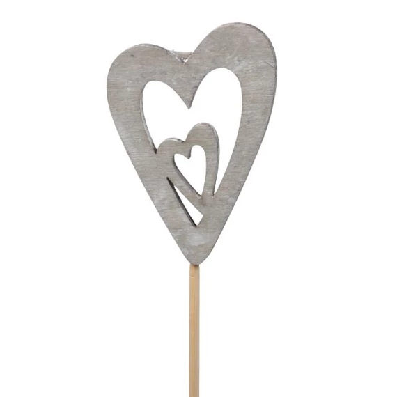 Betűzős szív, fa, 7 cm, szürke, 5 db