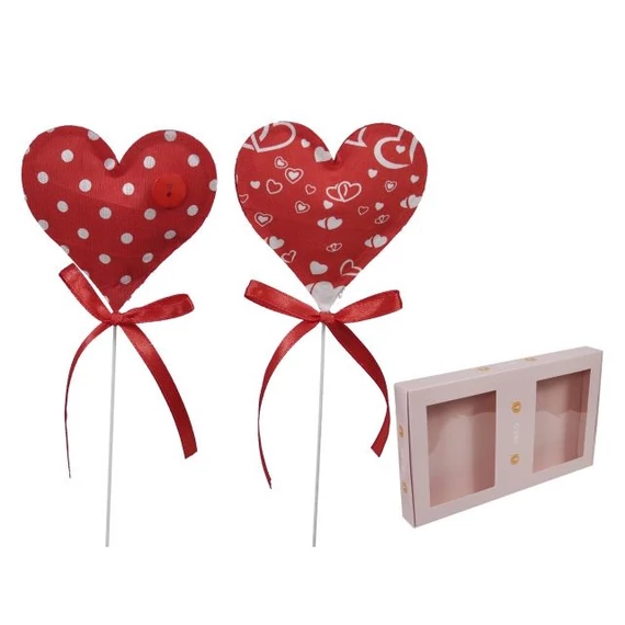 Szív betűzős gombbal textil piros 7×7 cm (12 db)