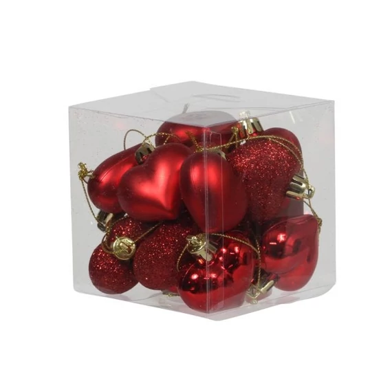Szív fényes-matt-glitteres műanyag 4 cm piros 15 db