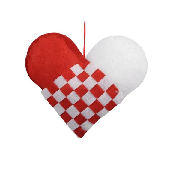 Kockás akasztós szív, textil, 30 cm, piros, fehér