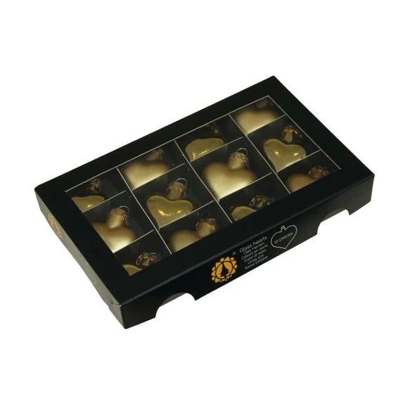 Üveg szív, 4 cm bright gold combi, 12 db