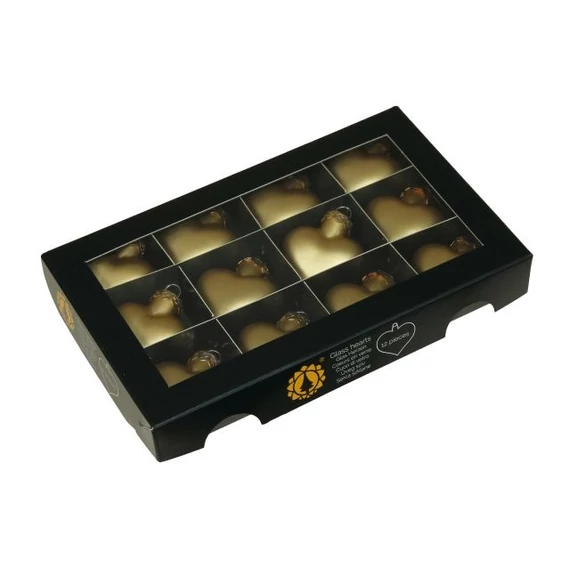 Üveg szív, 4 cm bright gold mat, 12 db