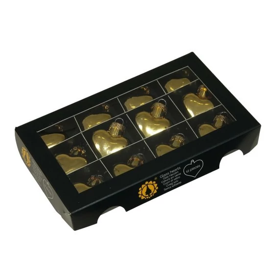 Üveg szív, 4 cm bright gold shiny, 12 db