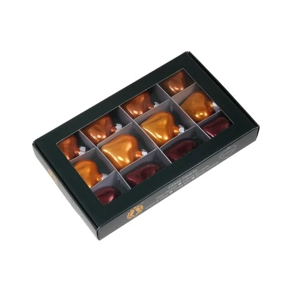 Üveg szív, 4 cm, caramel brown, 12 db