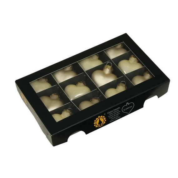 Üveg szív, 4 cm, champagne combi, 12 db