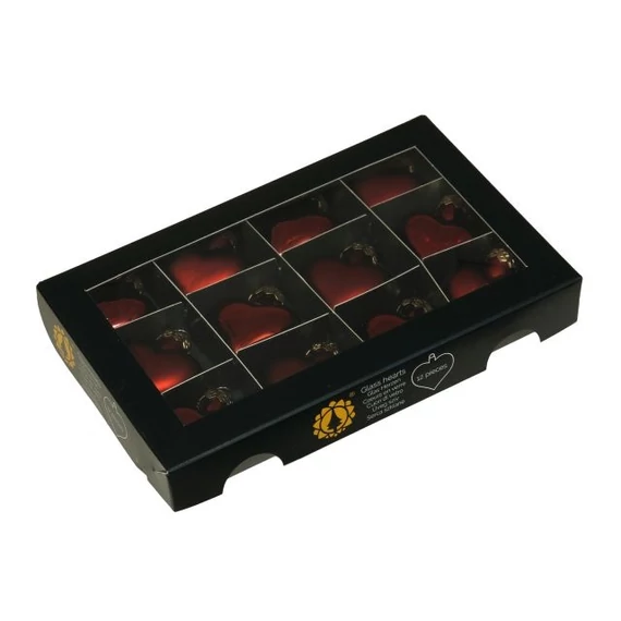 Üveg szív, 4 cm dark red combi, 12 db