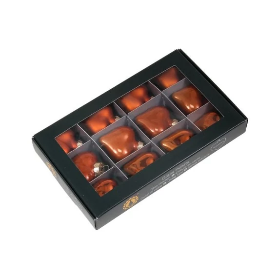 Üveg szív, 4 cm, mandarin, 12 db