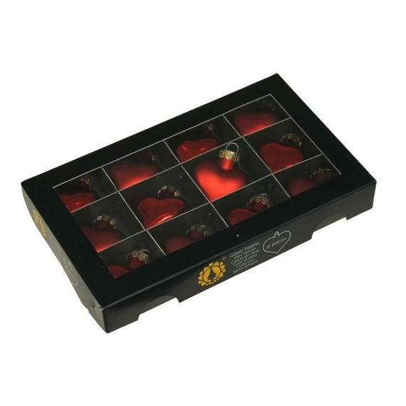Üveg szív, 4 cm, red combi, 12 db