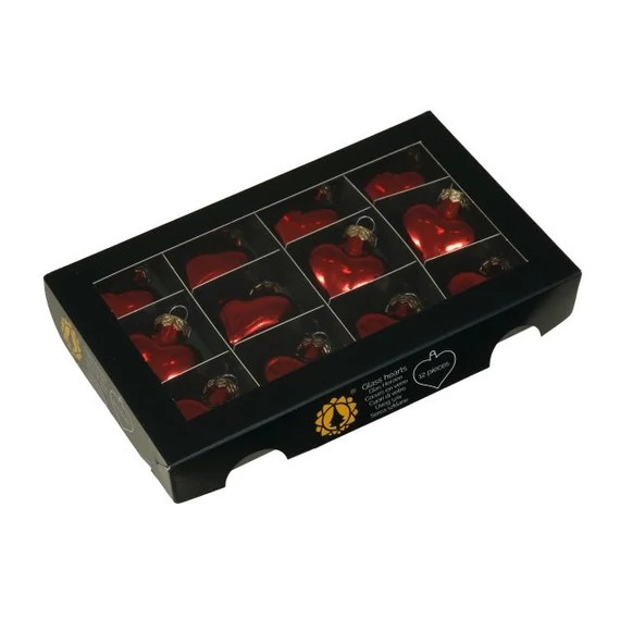 Üveg szív, 4 cm, red shiny, 12 db