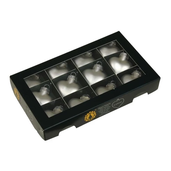 Üveg szív, 4 cm silver mat, 12 db