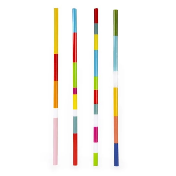 Színes, colorblock műanyag szívószál, újrahasználható 12 db