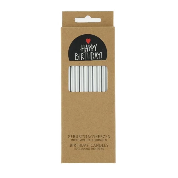 Szülinapi gyertya metál paraffin 10 cm ezüst 24 db