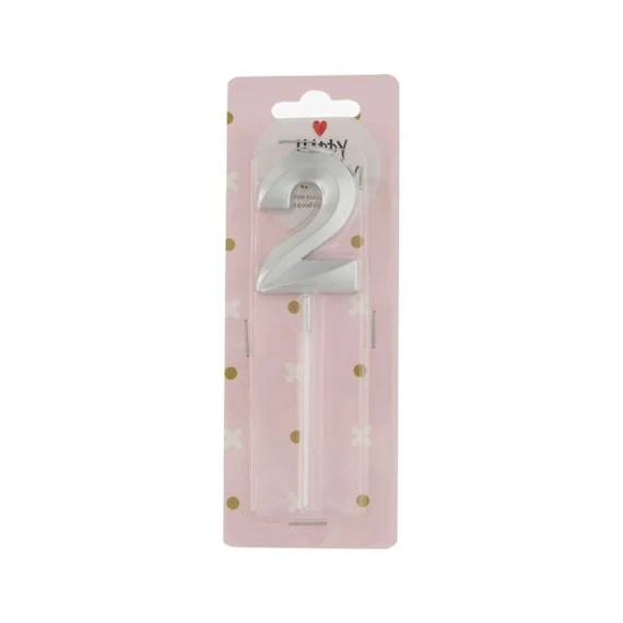 Betűzős szülinapi számgyertya 2-es paraffin 5 cm ezüst