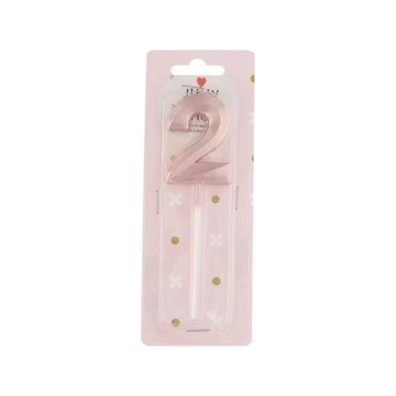 Szülinapi számgyertya 2-es betűzős paraffin 5 cm rosegold
