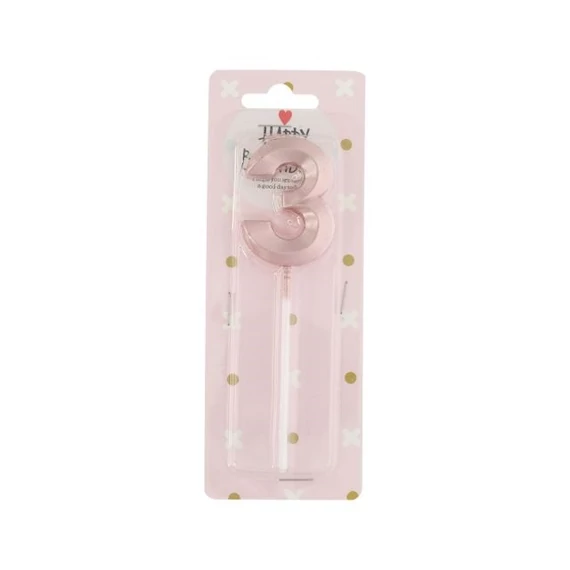 Betűzős szülinapi számgyertya 3-as paraffin 5 cm rosegold