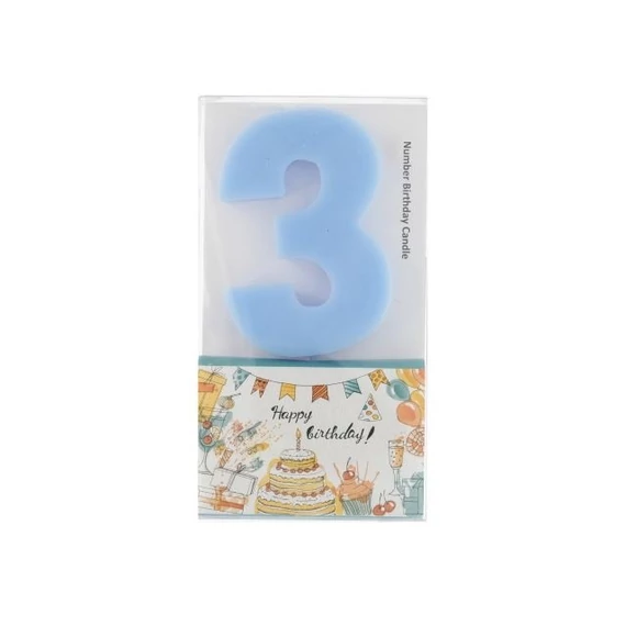 Szülinapi számgyertya 3-as paraffin 6 cm kék