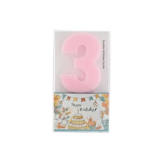 Szülinapi számgyertya 3-as paraffin 6 cm rózsaszín