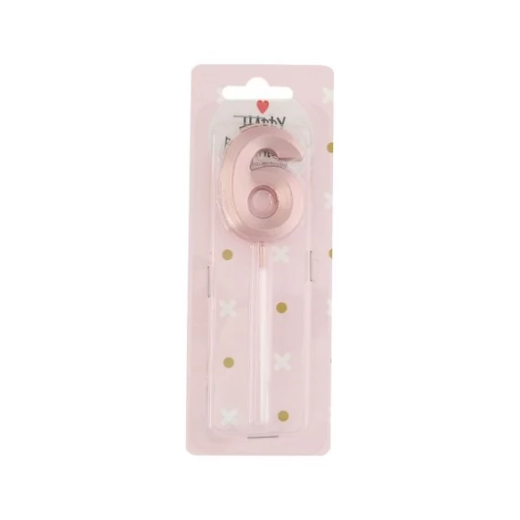 Szülinapi számgyertya 6-os betűzős paraffin 5 cm rosegold