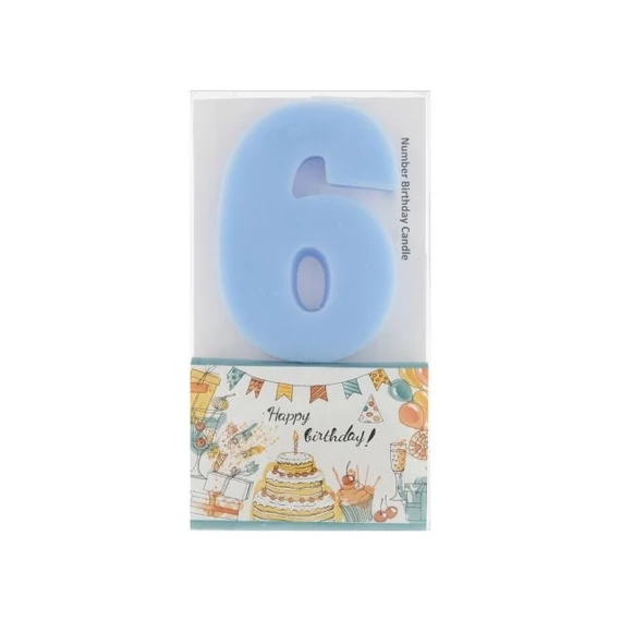 Szülinapi számgyertya 6-os paraffin 6 cm kék