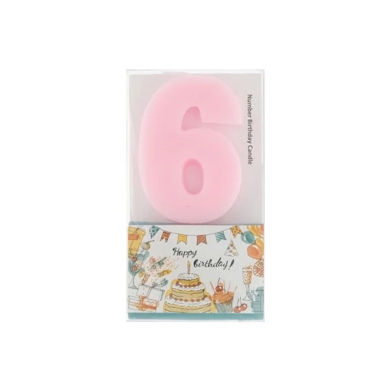 Szülinapi számgyertya 6-os paraffin 6 cm rózsaszín