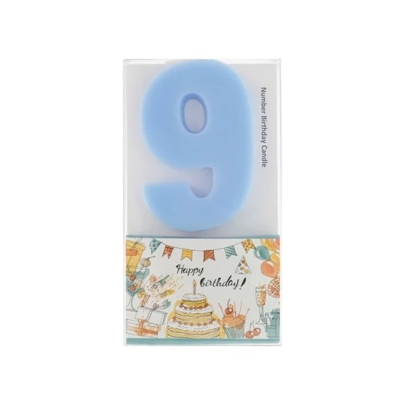 Szülinapi számgyertya 9-es paraffin 6 cm kék