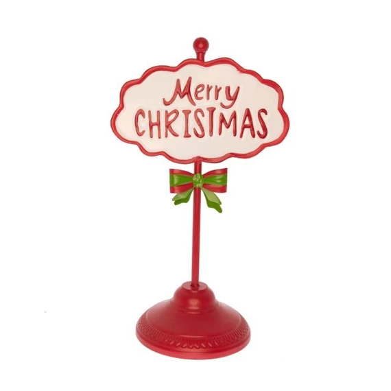 Tábla "Merry Christmas" felirattal fém piros-fehér 39 cm