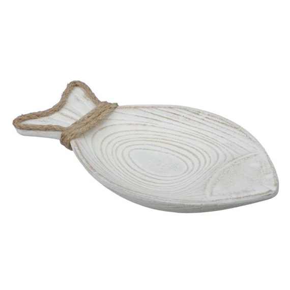 Hal alakú tál, fa, 20 cm, fehér, natúr