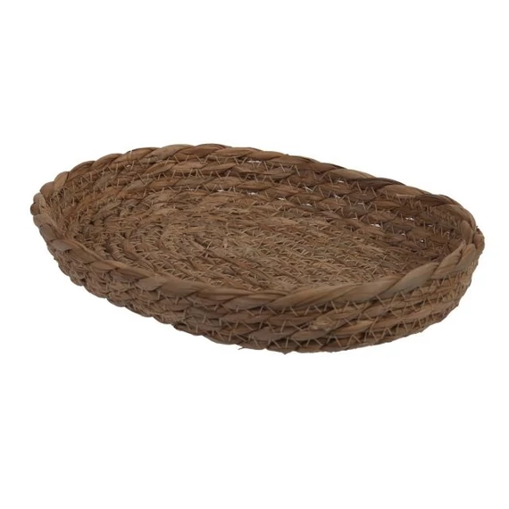 Ovális tálca, rattan, natúr, 23x16,5x2,5 cm