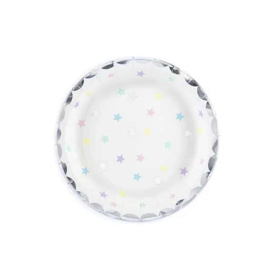 Papírtányér csillagos, 18 cm, fehér, 6 db