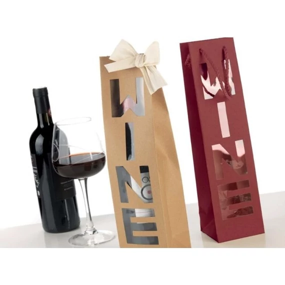 Boros tasak, "WINE" felirattal, papír, 9x37x8,5 cm, natúr