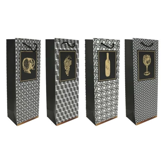 Papír tasak boros geometriai mintával 12×35×9 cm fekete, fehér 4 féle
