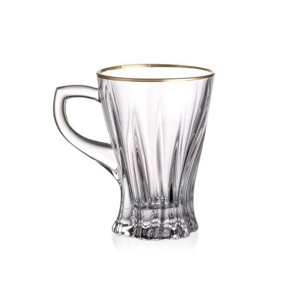 PLANTICA teás csésze szett arany szegéllyel, átlátszó üveg, 150 ml, 10,7 cm, 6 db