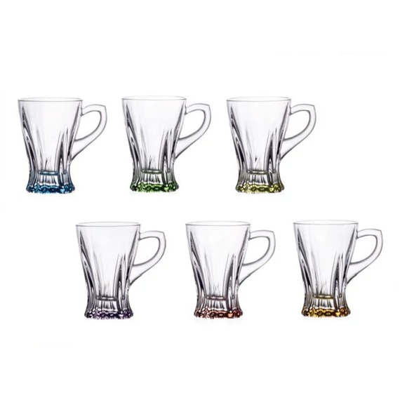 PLANTICA teás csésze szett színezett talppal, átlátszó színes üveg, 150 ml, 10,7 cm, 6 db