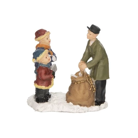Téli mini falu kiegészítő, levélküldő gyerekek, poly, 5,8x1,5x6 cm, színes