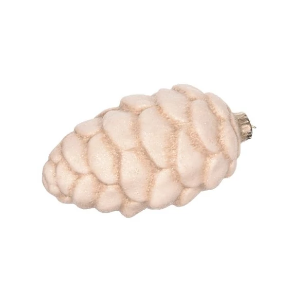 Glitteres porcelán toboz, 12x6,3x6,3 cm, fehér