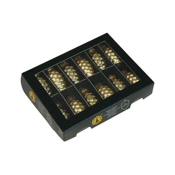 Üveg toboz, 6 cm, bright gold combi, 12 db