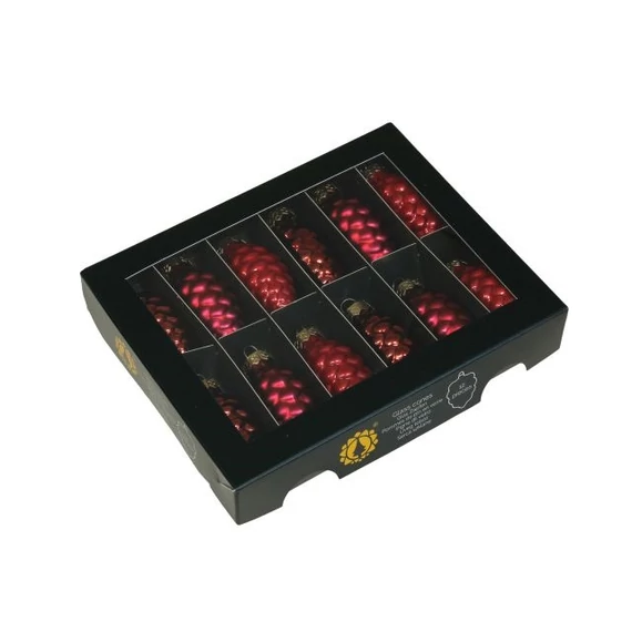 Üveg toboz, 6 cm, christmas red, 12 db