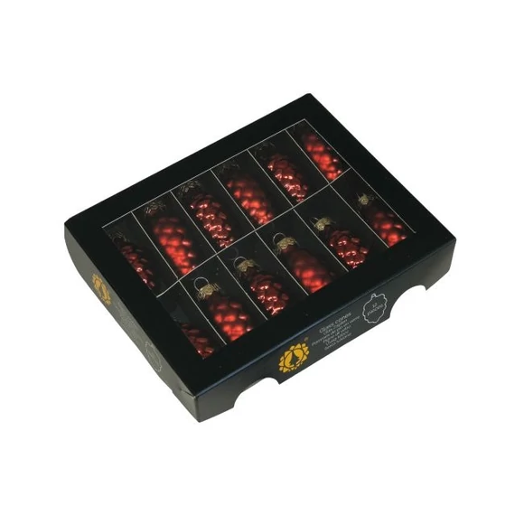 Üveg toboz, 6 cm, dark red combi, 12 db