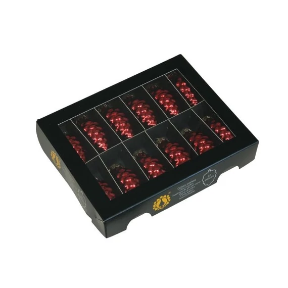 Üveg toboz, 6 cm red shiny, 12 db