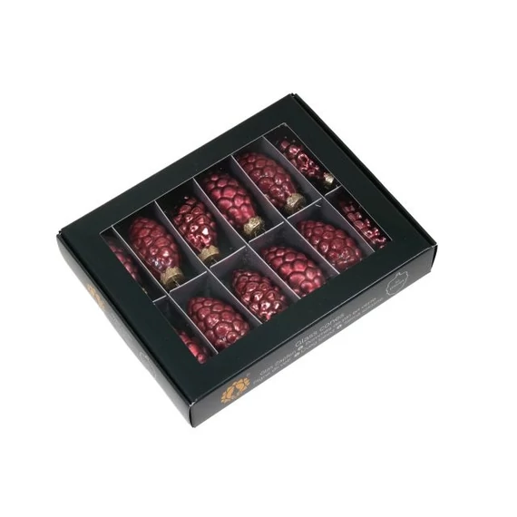 Üveg toboz, 6 cm, ruby, 12 db