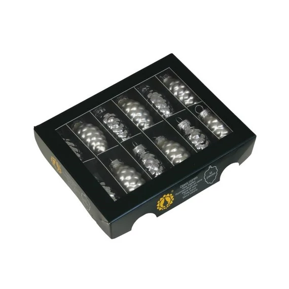Üveg toboz, 6 cm silver combi, 12 db