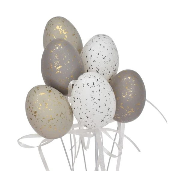Betűzős tojás, műanyag, 6 cm, fehér, taupe, szürke, 6 db