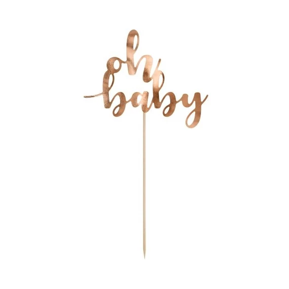 Tortadísz "Oh baby" felirattal műanyag 25 cm rosegold