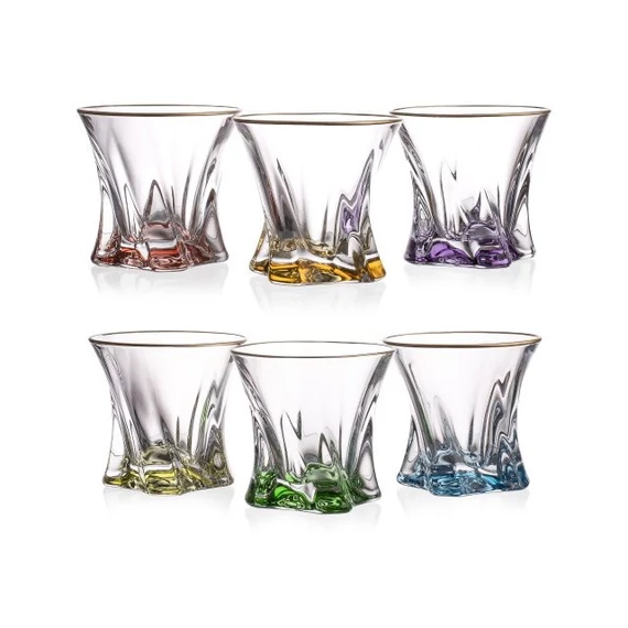COOPER tumbler pohár szett színezett talppal, arany szegéllyel, átlátszó színes üveg, 320 ml, 9,5 cm, 6 db