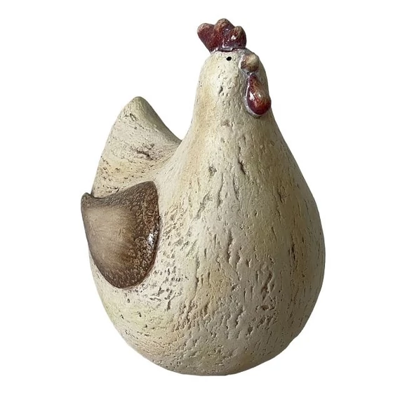 Ülő gömbölyű tyúk, magnézia, 22x15,5x25,5 cm, bézs-barna