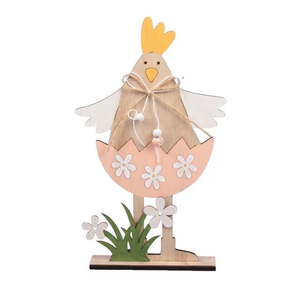 Tyúk tojással, álló, fa, rózsaszín, 29,5 cm