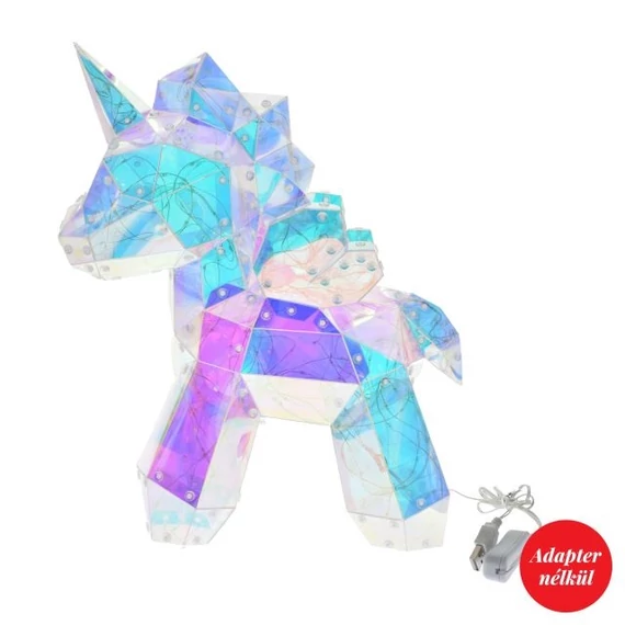 Unikornis LED-es műanyag 35 cm irizáló